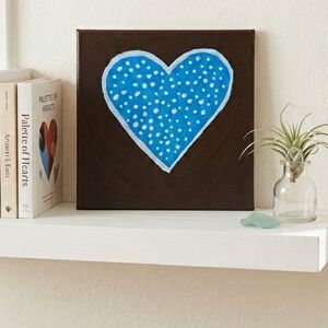 Original Hand-Painted Blue Polka Dot Heart Acrylic Painting on Canvas 8x8"